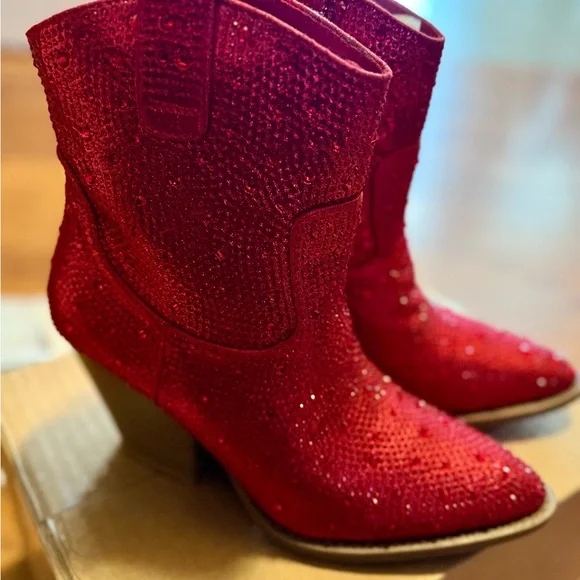 NEW- Forever Link Red Rhinestone Ankle Booties - Picture 2 of 7